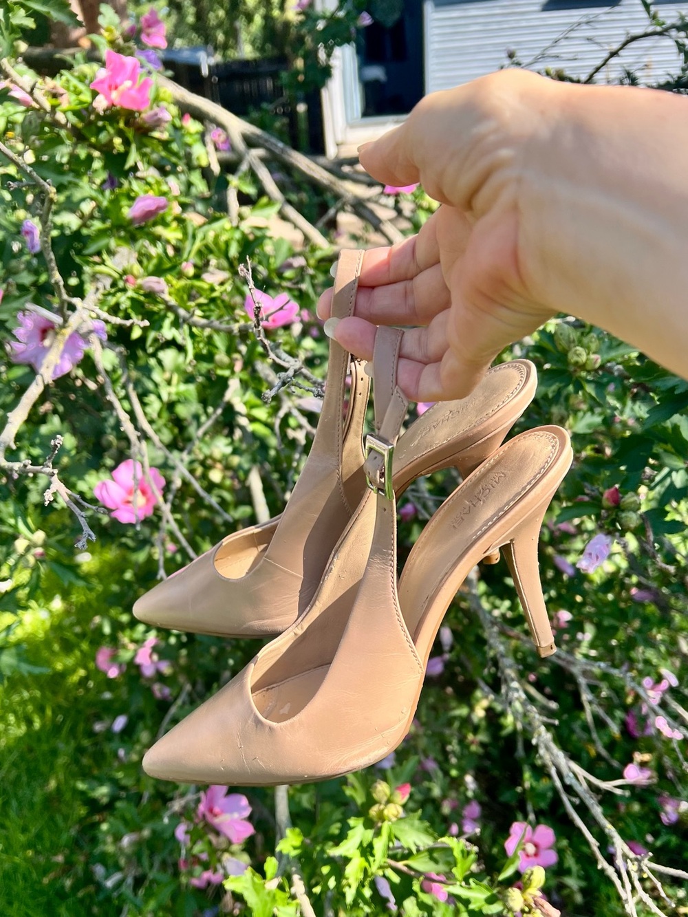 Michael Kors nude Slingback stiletto slim heels pointed toe pumps leather 7.5M